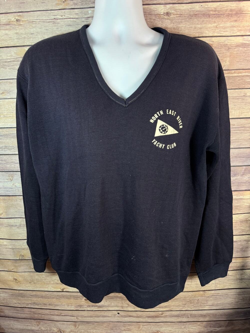 Vintage Champion Blue Sweater North East River Yacht Club Size Large 90s